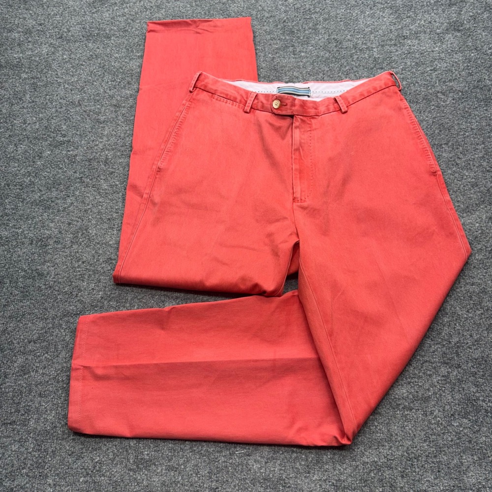 Peter Millar Mens 33 Pima Cotton Flat Front Chino Pants Coral Red Straight Leg